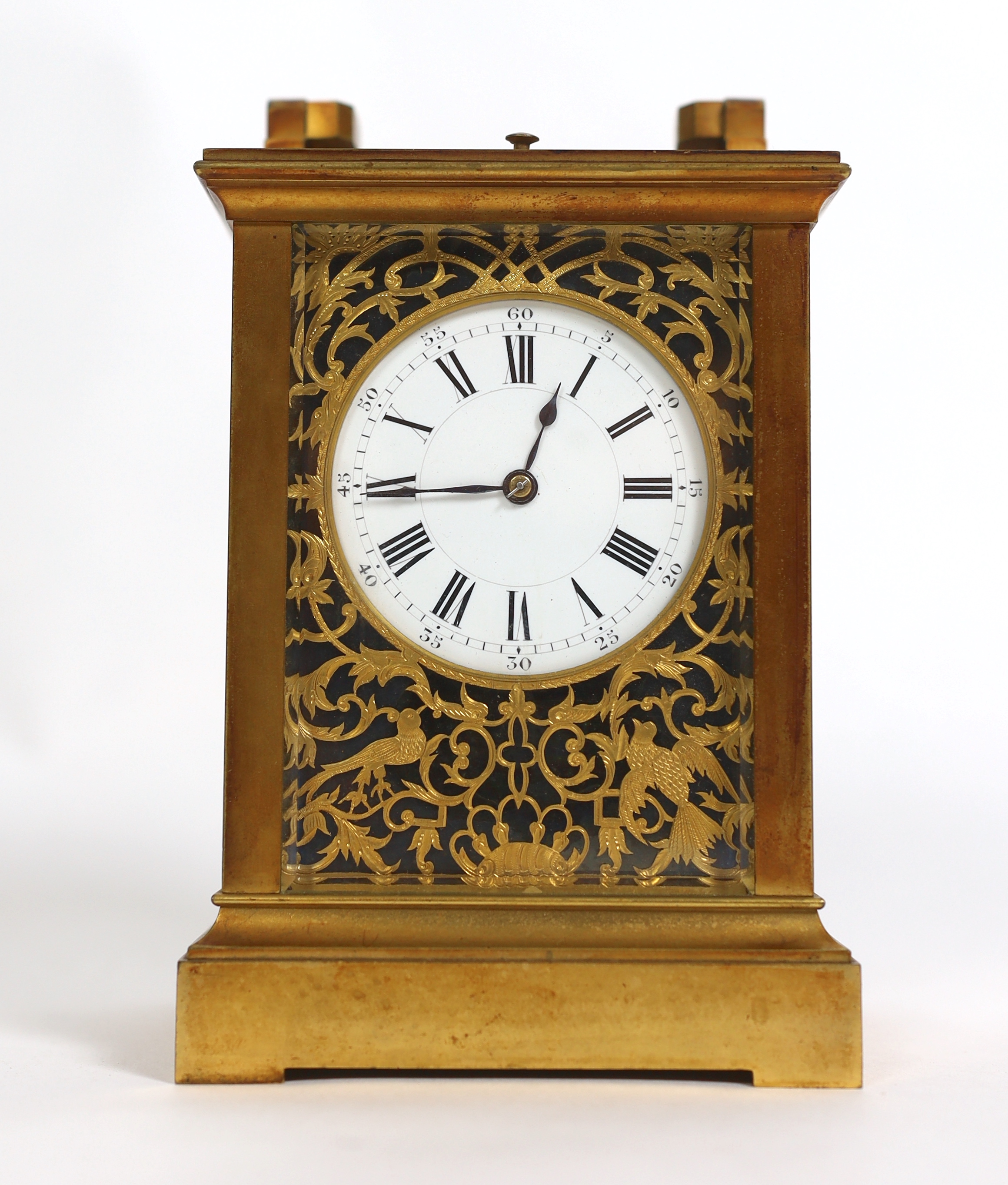 Henri Jacot. A late 19th century French quarter repeating carriage clock, circa 1885